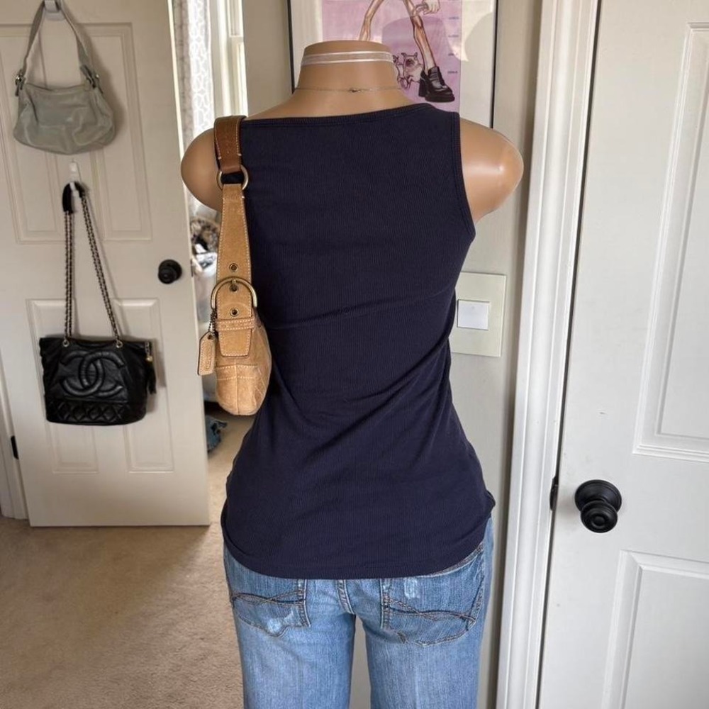 Y2K 2000s aerie Navy Ribbed cotton Tank Top - Picture 5 of 6